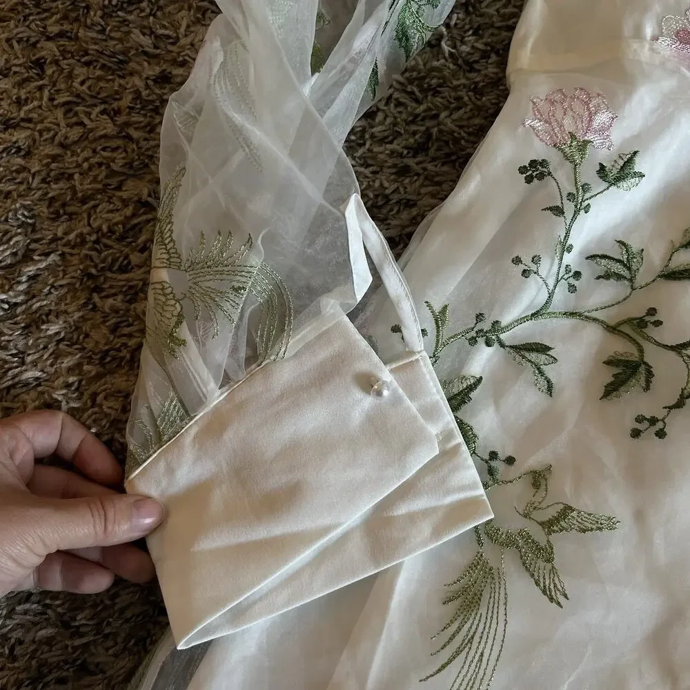 Foral Embroidery Mesh Dress Fairytale Cottage Core Fit M - Picture 4 of 8